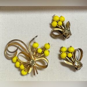 Made in Austria Yellow beaded brooch and earrings set